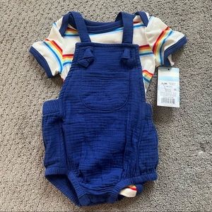 NWT Cat & Jack Baby Boys' 2pc Gauze Navy/rainbow Bubble Top & Bottom Set, 0-3mo